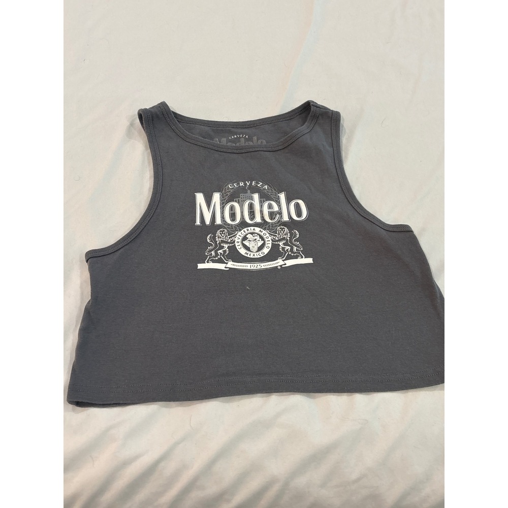 Modelo Cerveza Graphic Crop Top Tank Charcoal Gray Women's Large Beer Logo